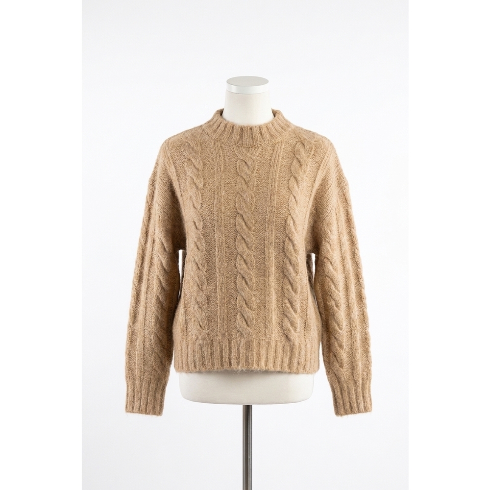 NEW ASTR violetta textured crochet sweater in tan